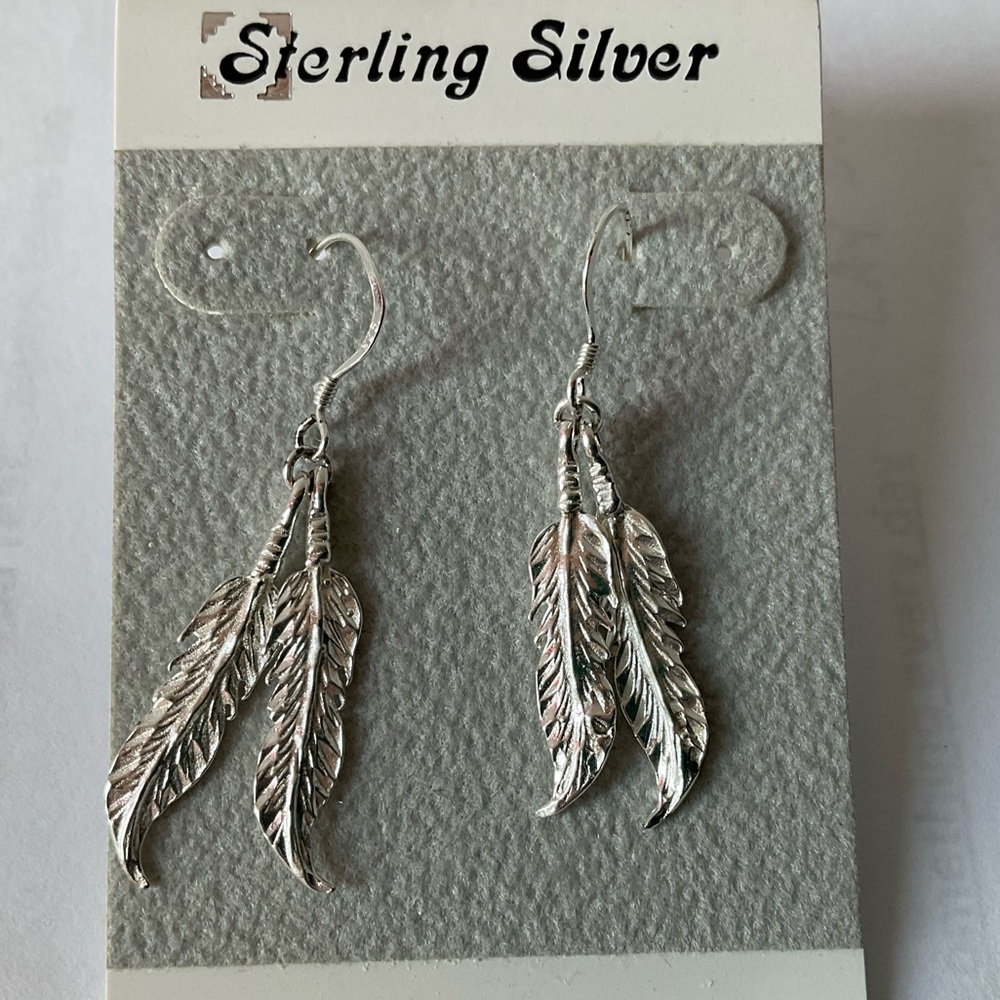 Sterling Silver Double Feather Earrings - New